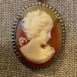 Vintage Pink and White Young Girl Cameo Necklace